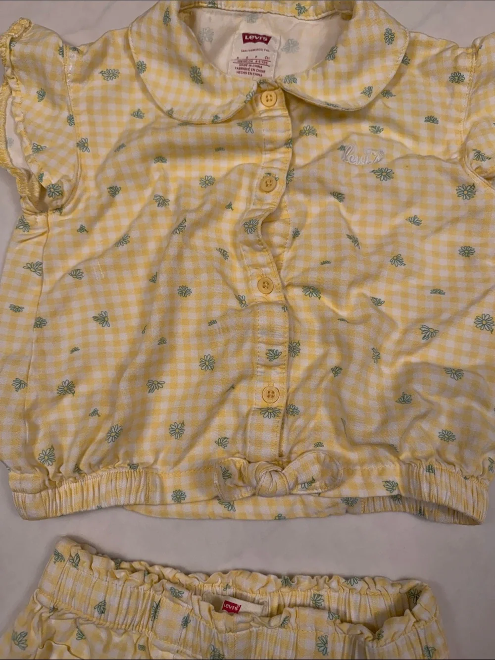 Levi's Yellow Gingham Two-Piece Set with Green Floral Accents
